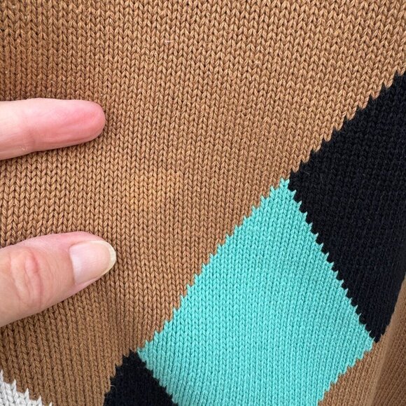 La Mode Active Sportswear Vintage Mens V-Neck Argyle Brown Knit Grandpa Sweater - Picture 5 of 12